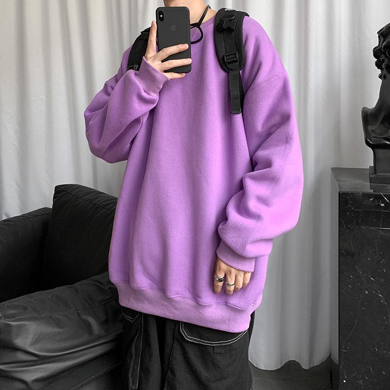 Men's Trendy Hong Kong Style Long-Sleeve Sweatshirt - Versatile, Loose-Fit Solid Color for Couples and Students, New Autumn Top