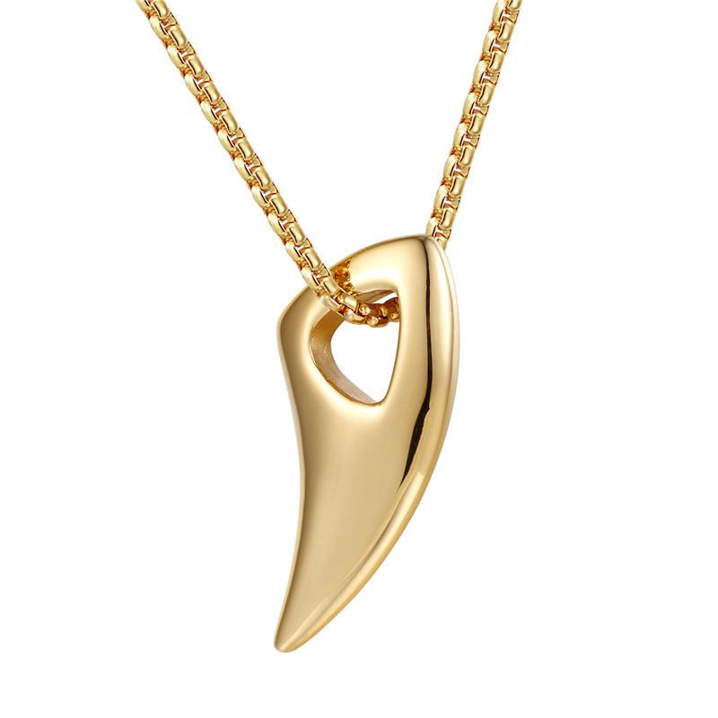 European and American Punk Stainless Steel Wolf Tooth Necklace - Titanium Steel Men's Pendant with Ox Horn Design