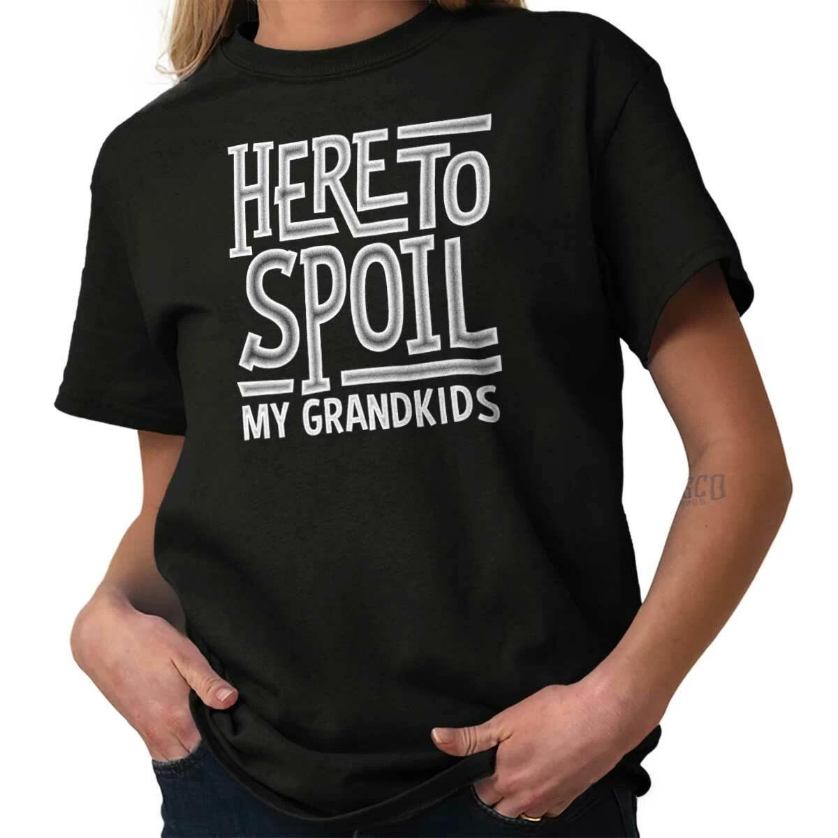 Funny Grandma Here To Spoil My Grandkids Womens Graphic Crewneck T Shirt Tee XXL