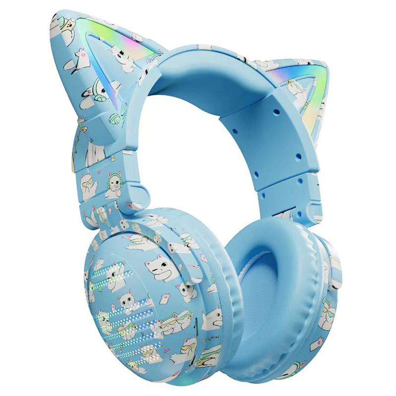 

VJ371 Graffiti RGB Cat Ear Bluetooth-compatible Headset Detachable Microphone Stereo Music Wireless Headphones Blue