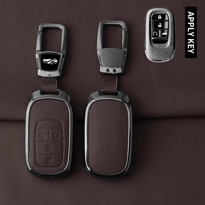 Zinc Alloy Leather Car Key Case For Honda 2022 2023 2024 Accord Civic HR-V CR-V Pilot Sport SI EX EX-L Keychain Accessories