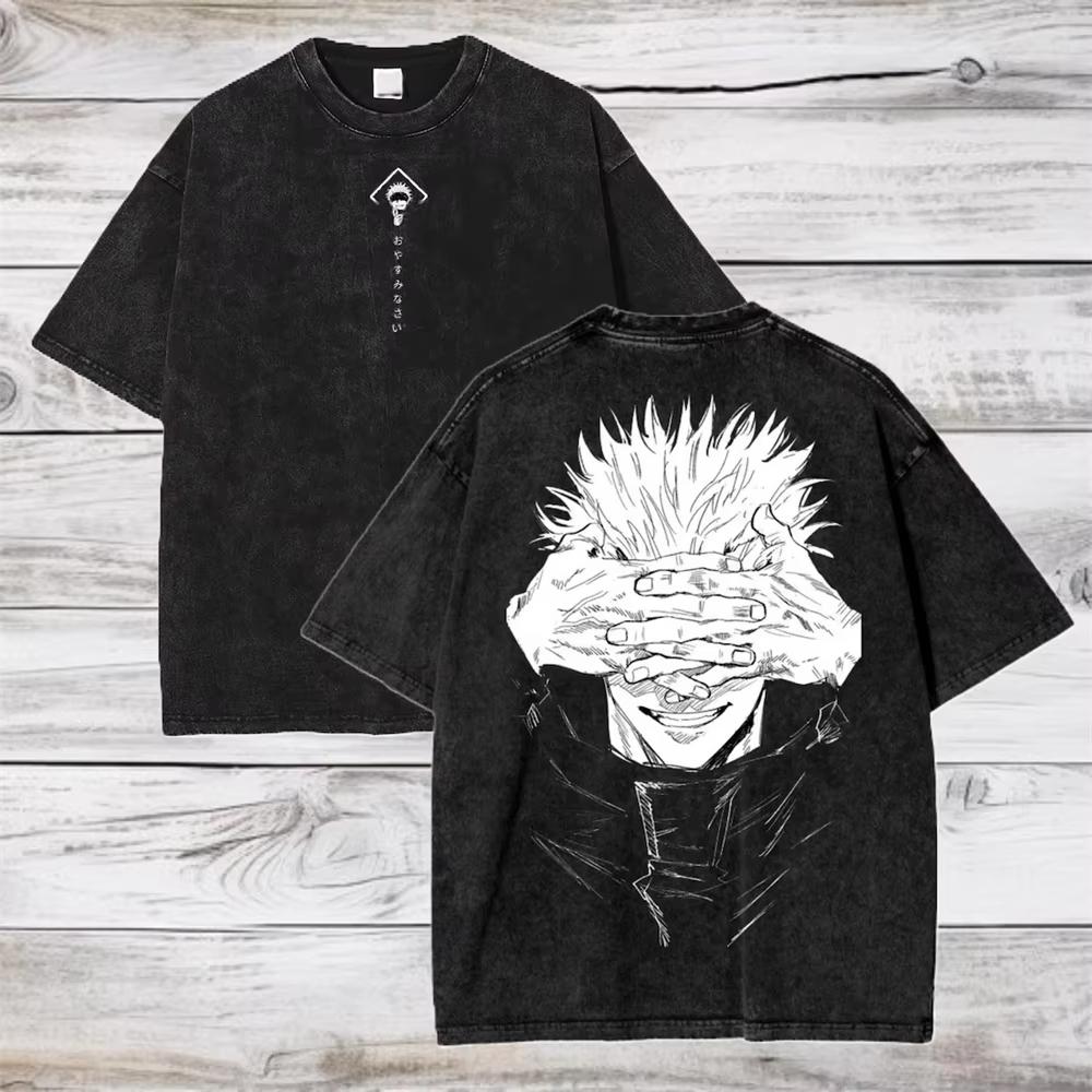 Gojo Satoru Jujutsu Kaisen Women Tshirt Washed Cotton Tshirt T Shirt Men New Clothing Summer Short Sleeve Tees Streetwear