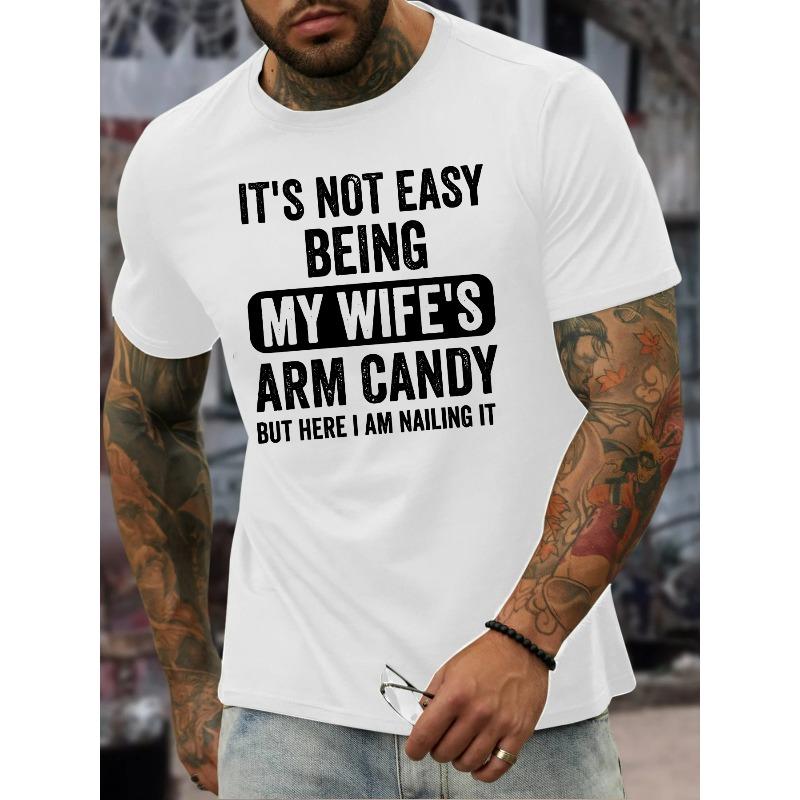 

Европейский размер Мужская юмористическая футболка со слоганом Arm Candy - Бирюзовая повседневная летняя футболка с коротким рукавом и смелым принтом, с круглым вырезом, можно стирать в машине 3XL белый