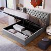 Gepolstertes Ohrensessel-Samtbett, Knopfheftung, 140*200, Hydraulisches Bett mit Stauraum, Lattenrost, Unterseite schmutzabweisendes schwarzes Vlies, Grau