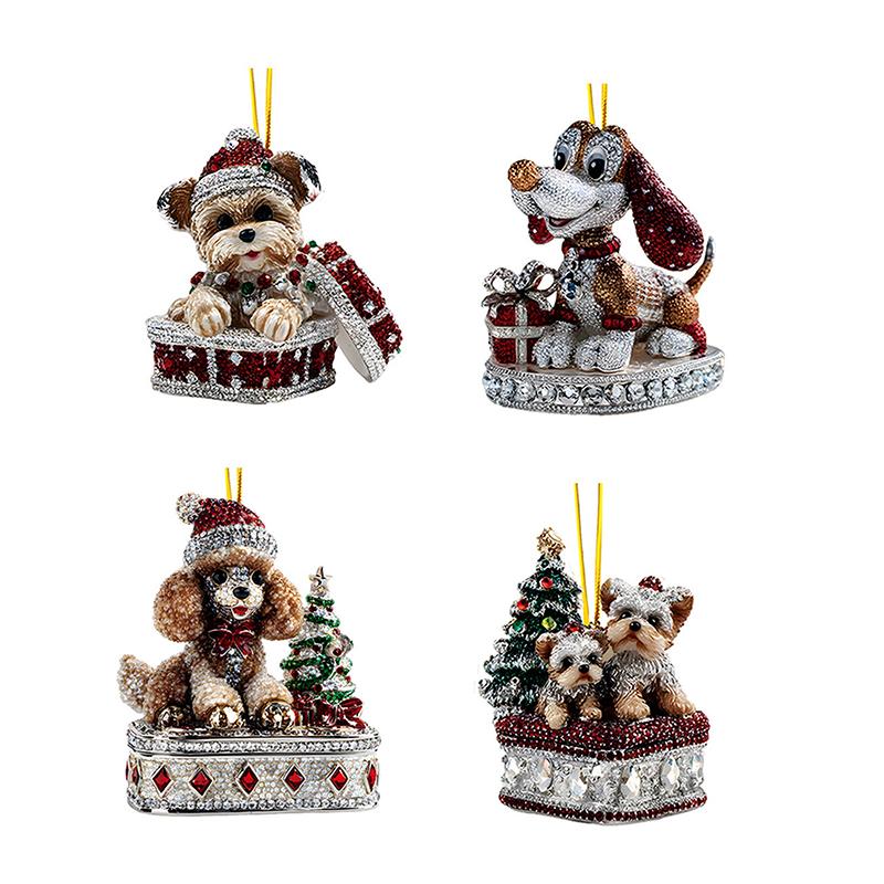 Christmas Pendant Acrylic 2D Cartoon Santa Claus Snowman Animal Pet Festive Hanging Ornaments For Xmas Tree Decor