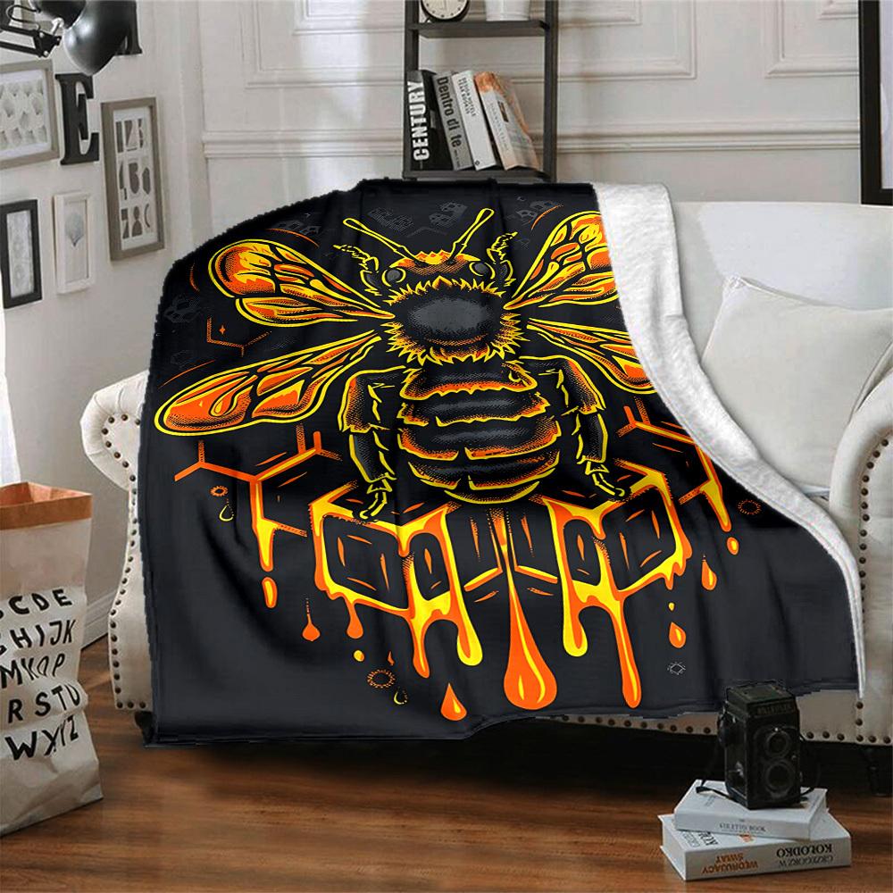 1pc Bee Honeycomb Blanket, Lightweight Flannel Throw Blanket for Sofa, Bed, Travel, Camping, Living Room, Office, Couch114
