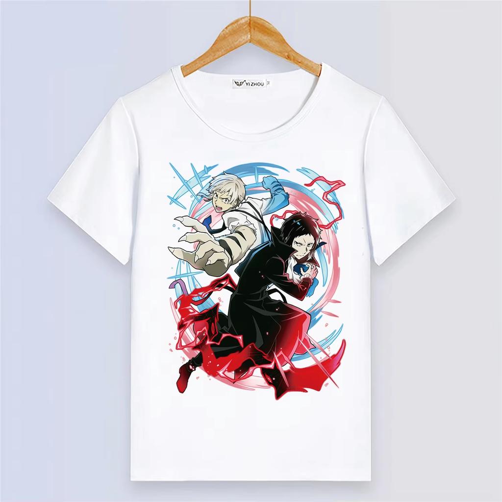 Anime Stray Dogs Damen Kurzarm Digitaldruck Weiß Sommer Cartoon Top Partner Outfit Cosplay Atmungsaktiv Damen und Herren T-Shirt