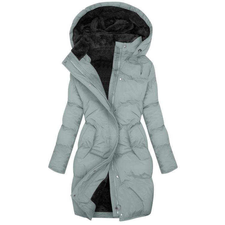 Warm Womens Cotton Jacket Long Sleeve Hooded Zipper Coat Solid Color Fashion Down Jacket