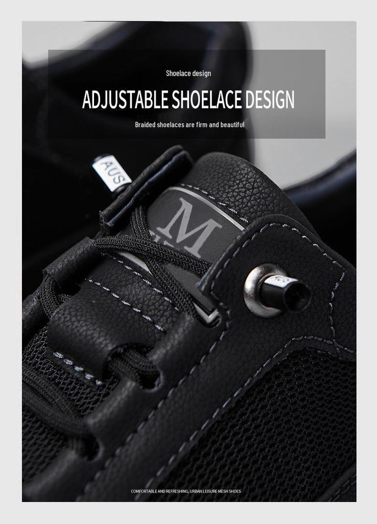 Men's Trendy White Mesh Thick-Soled Sports Casual Leather Sneakers