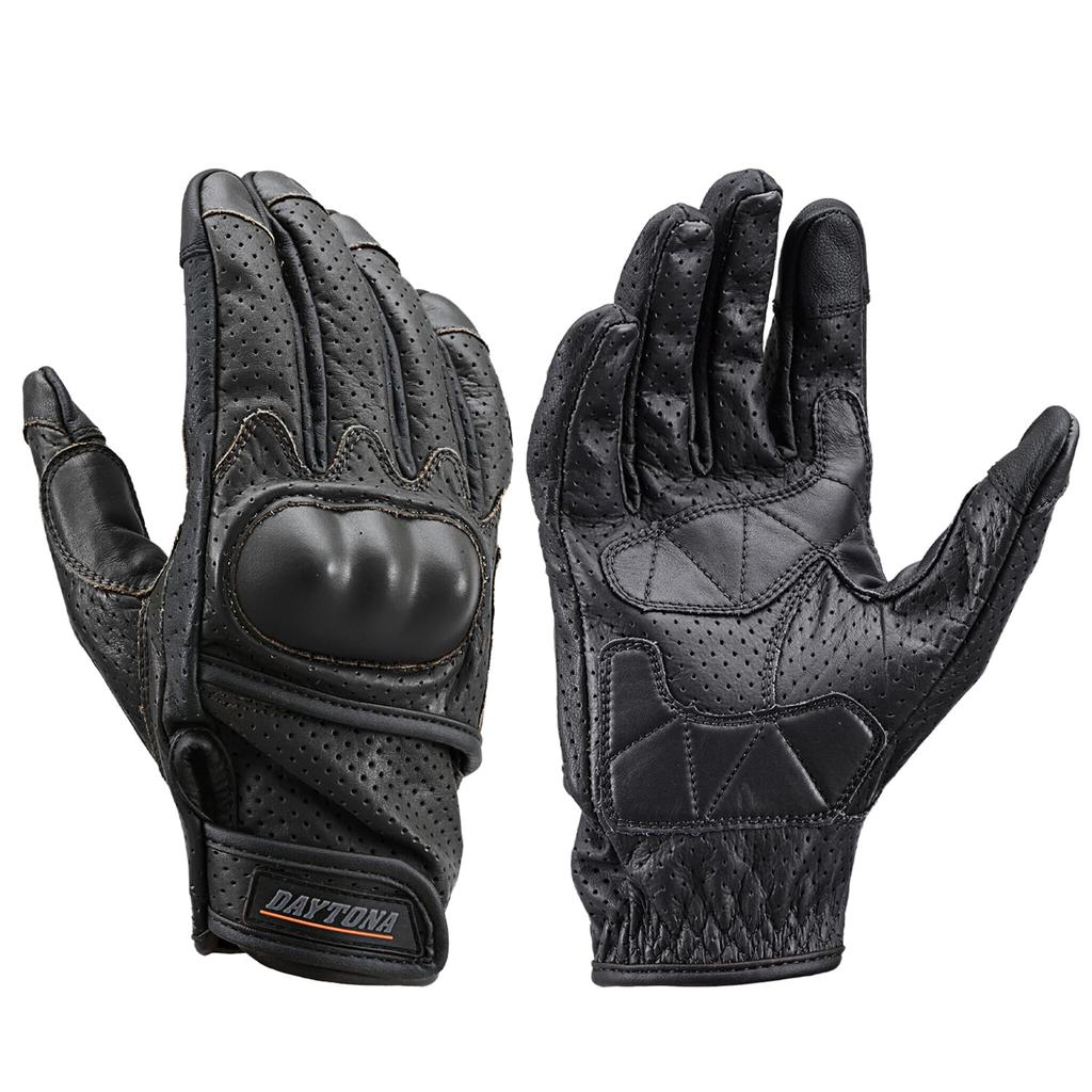 Daytona Motorcycle Gloves Summer Mesh Hard Protector Smartphone Compatible Cow Leather Punching Protector Gloves HBG-130 Black M Size 18912