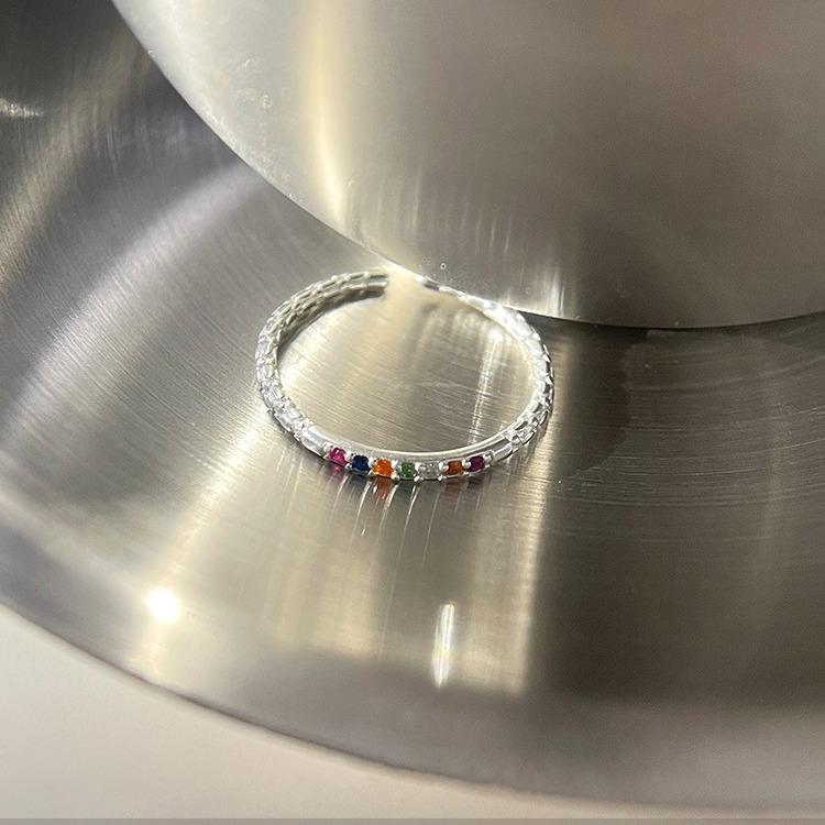 Women's Rainbow Zirconia Adjustable Geometric Stackable Ring