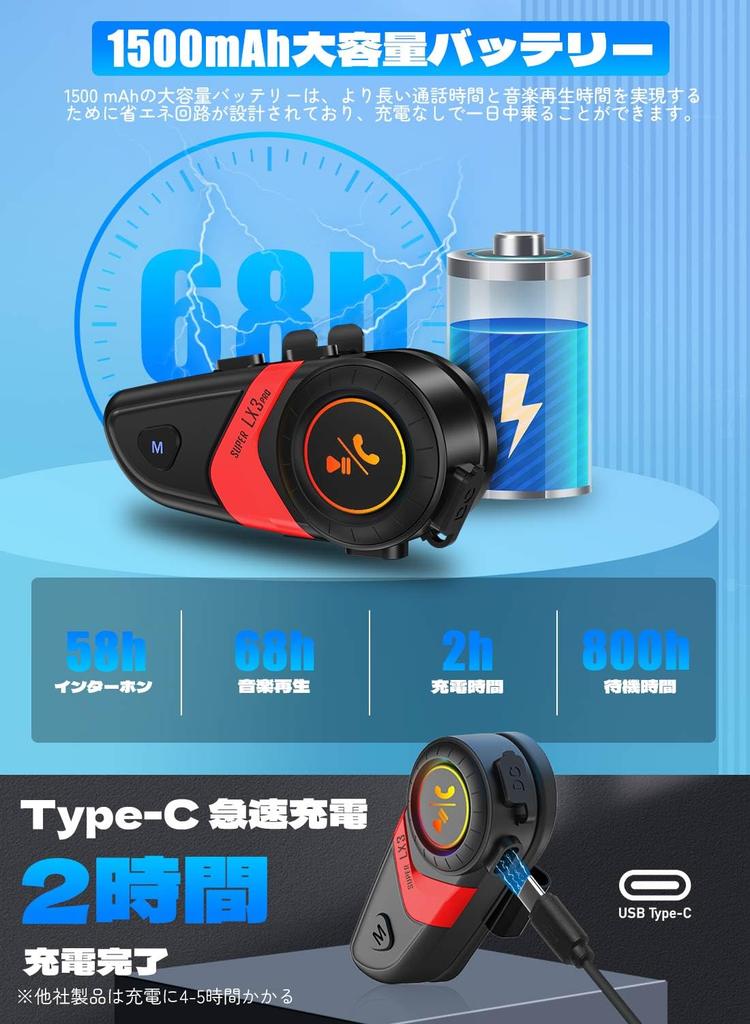 Exclusive LX3 PRO Motorcycle Bluetooth Helmet 58 Hours of Continuous Talk IP67 Triple Intelligent Noise Popular 1500mAh Helmet Multiple Light Japanese