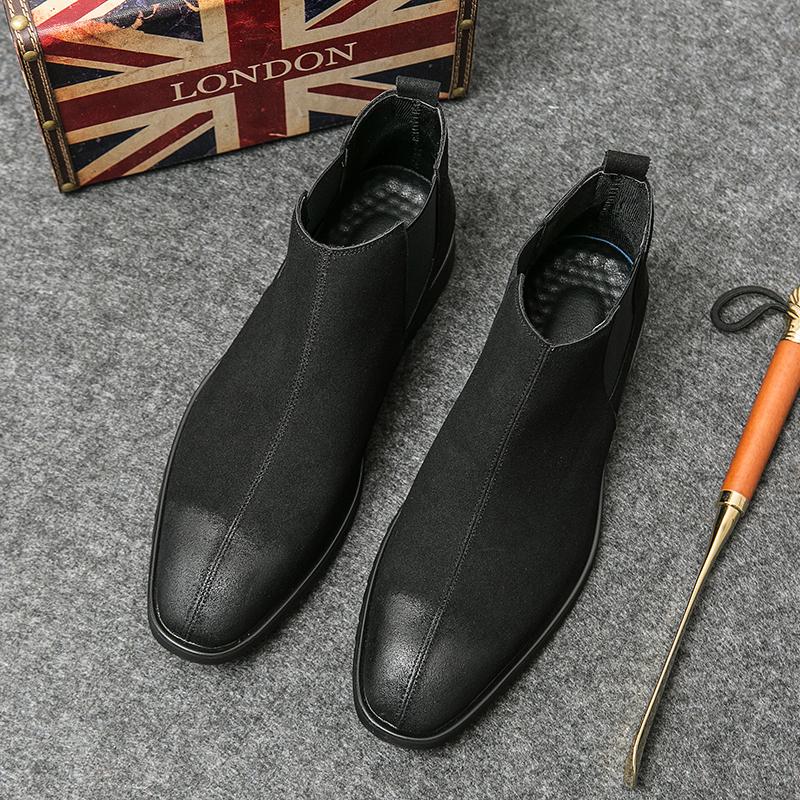 

Брендовое Качество Деловой Повседневный Кожаные Ботильоны Осень Новые Мужские Классический Ретро Стиль Лаконичные На Толстой Подошве Элегантные Челси 44 чёрный