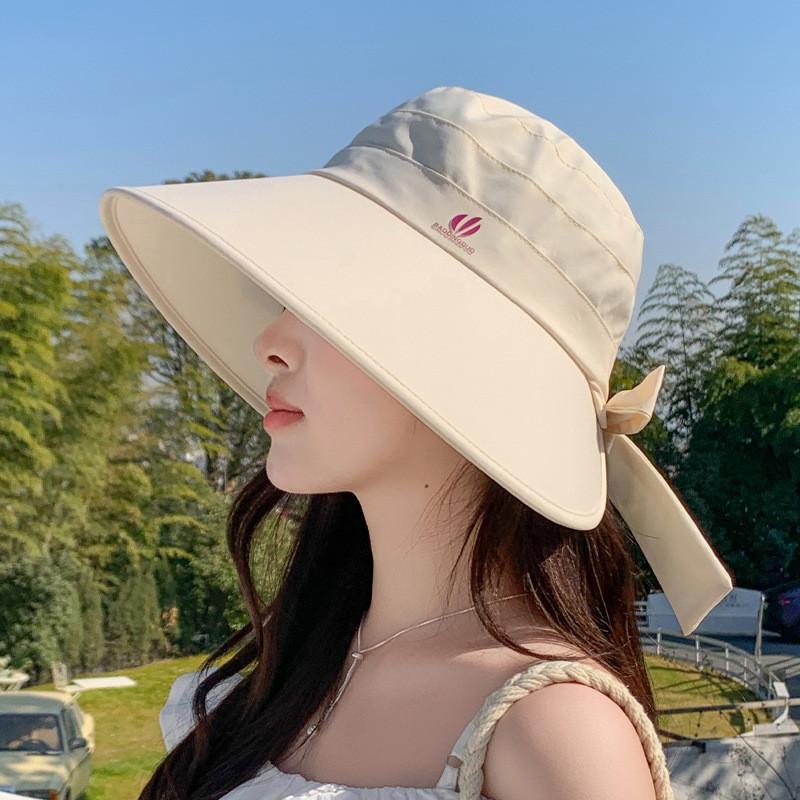 Summer Wide Brim Sun Hat With Butterfly Bow Polyester Sunshade For Outdoor Fashion