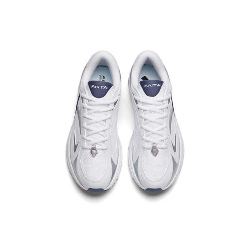 Anta AT952 Cushioned Slip Resistant Abrasion Resistant Breathable Low Top Casual Running Shoes Men's White Silver Blue Sneakers 912235597-3