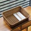 Hand-Woven Rectangular Rattan Wicker Basket Fruit Tea Snack Bread Picnic Cosmetic Picnic Basket Kitchen Storage Basket