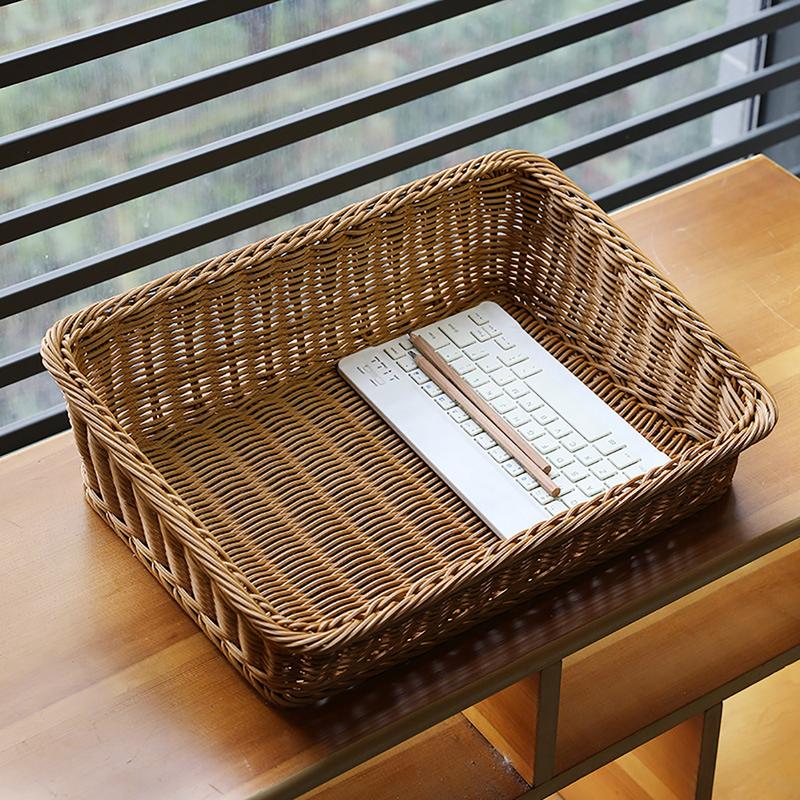 Hand-Woven Rectangular Rattan Wicker Basket Fruit Tea Snack Bread Picnic Cosmetic Picnic Basket Kitchen Storage Basket