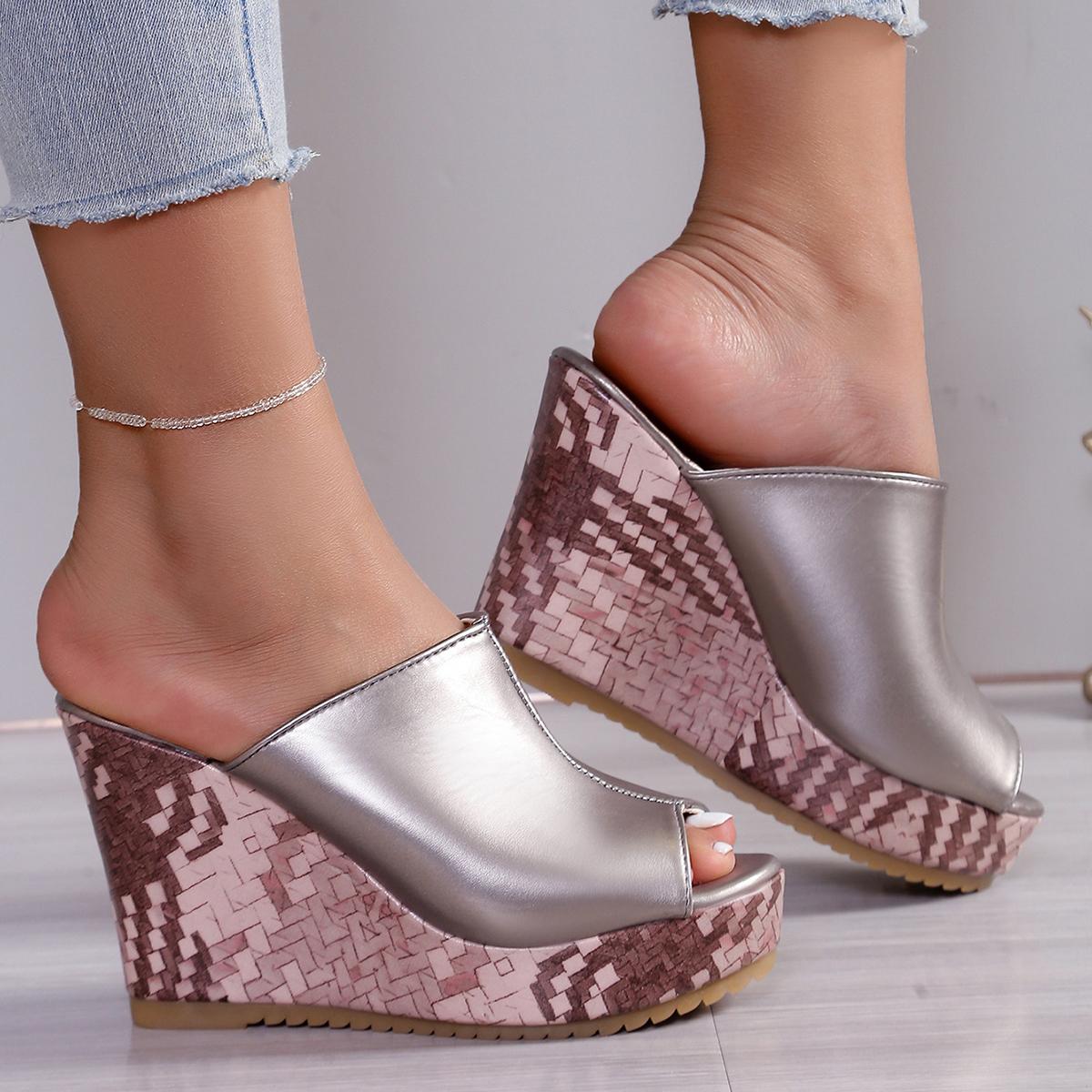 

Женские босоножки на танкетке, туфли на высоком каблуке, модные летние сандалии на платформе, цветные блоки, для улицы, гладиаторы, женские шлепанцы 35 серый