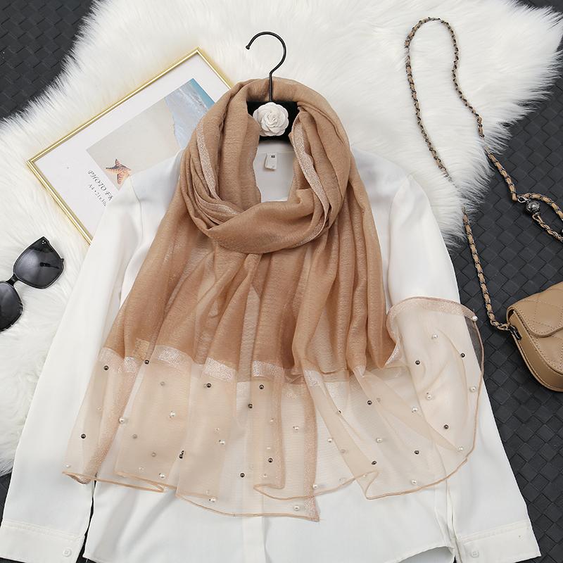 Fashion Luxury Silk Scarf For Women Shawls With Beads Long Scarf For Women Female Foluard Stoles Bandana Head Wraps Headscarf