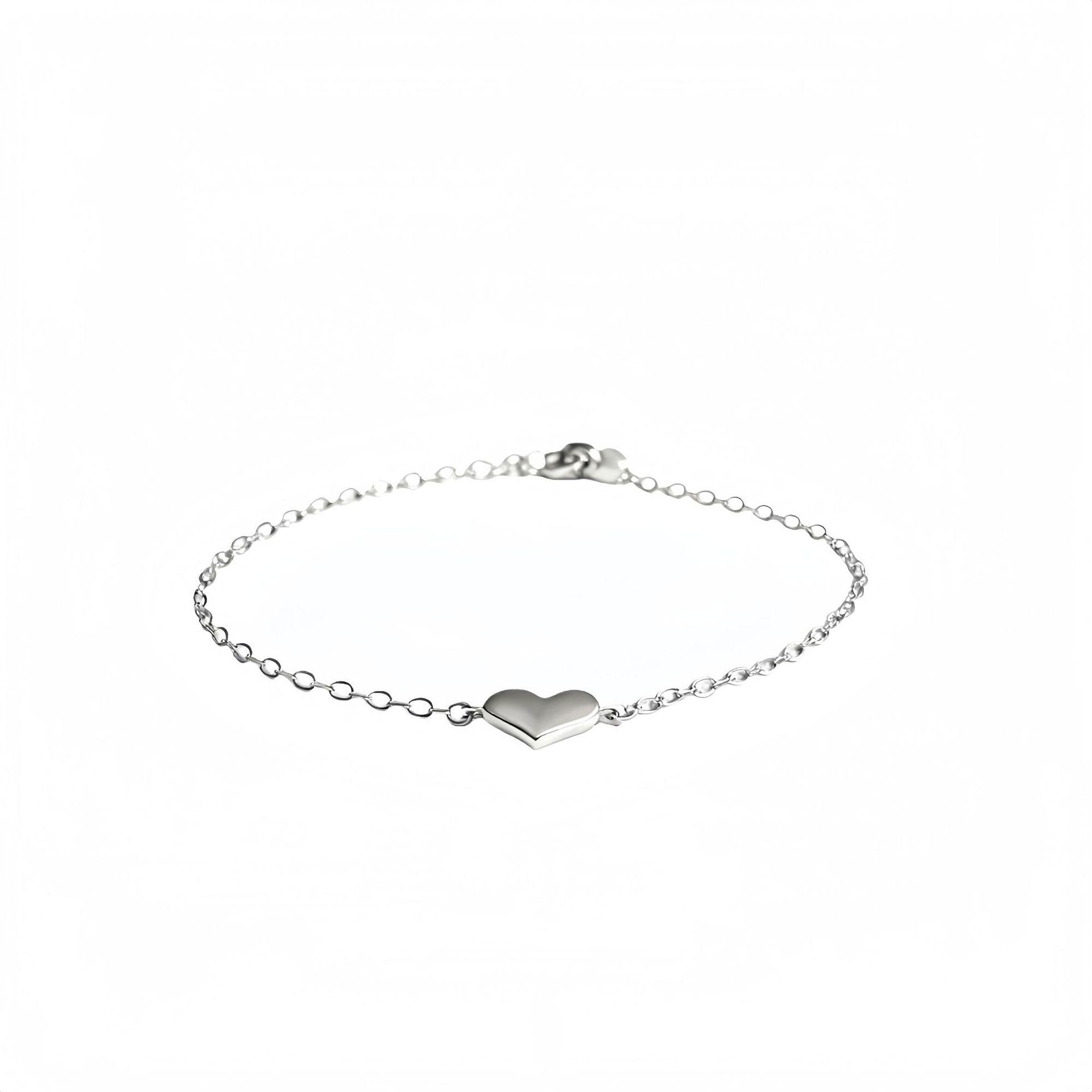 

925 Sterling Silver 18K Minimalist Japanese Heart Bracelet - Cute, Shiny, and Versatile Fine Jewelry 925 Silver