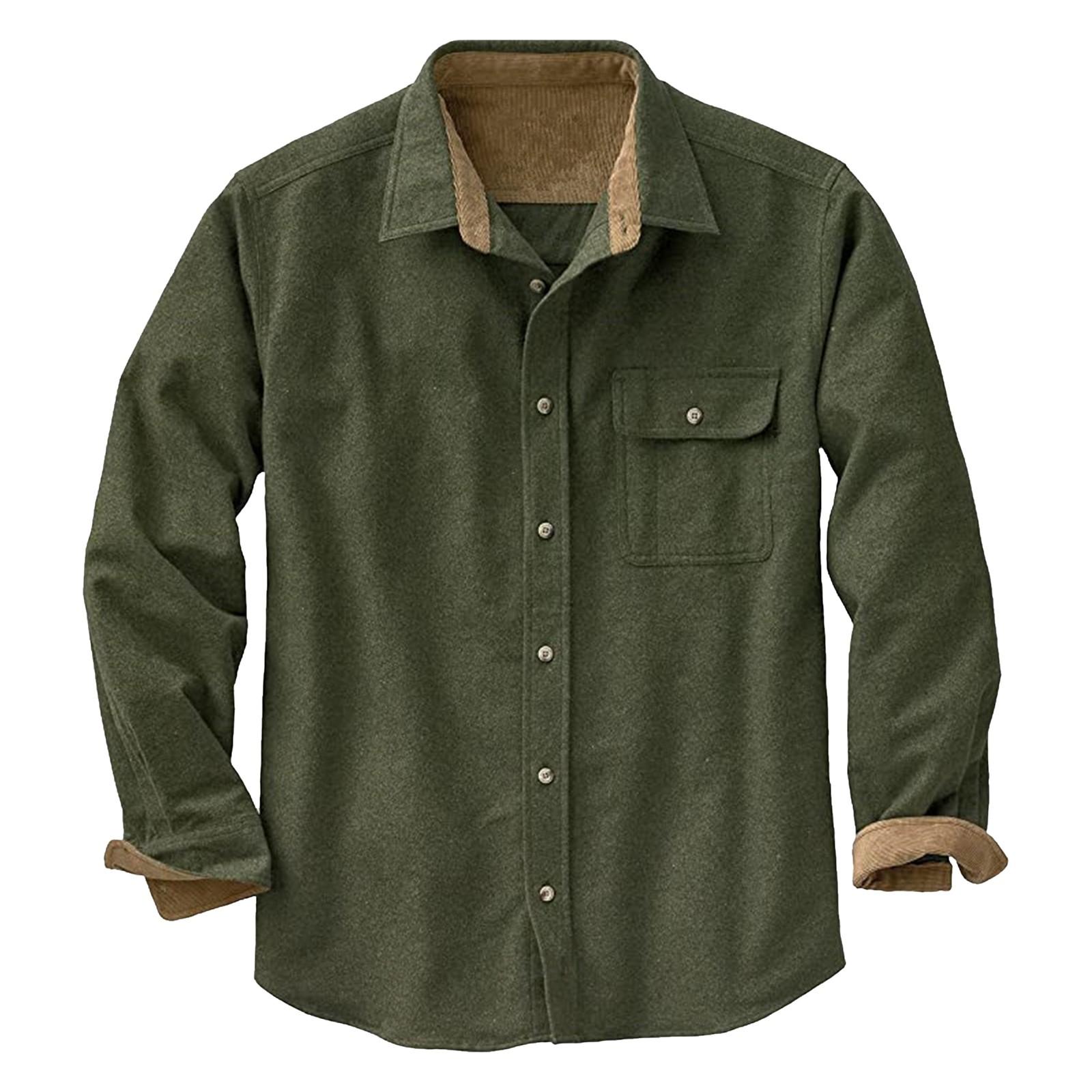 

Мужская модная повседневная свободная однотонная рубашка с лацканами и длинными рукавами, верхняя блузка L зелёный