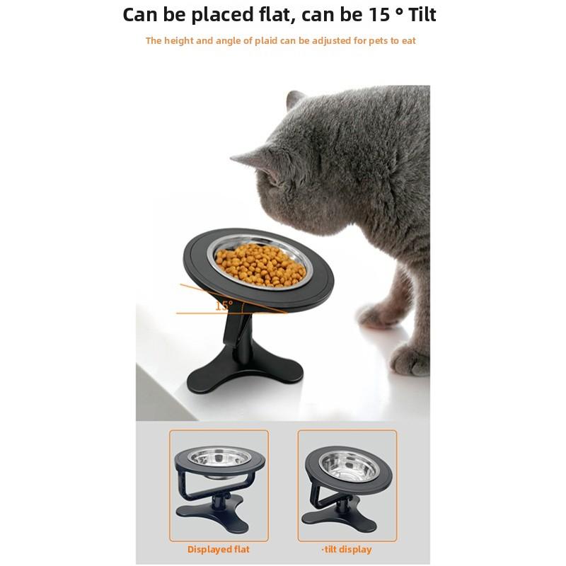 Pet High-footed Stainless Steel Stand Bowl Height Adjustable Prevent Knocking Cat's Rice Bowl Pet Feeding Supplies Accessories