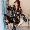 Pijama feminino de primavera e outono, manga comprida, fino, doce, verão, feminino, seda simulada, tamanho grande, conjunto de roupa de dormir solta