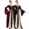 Adult Women Renaissance Retro Medieval Drama Stage Flare Sleeves Dress Gown Halloween Cosplay Costumes Role Play Outfit