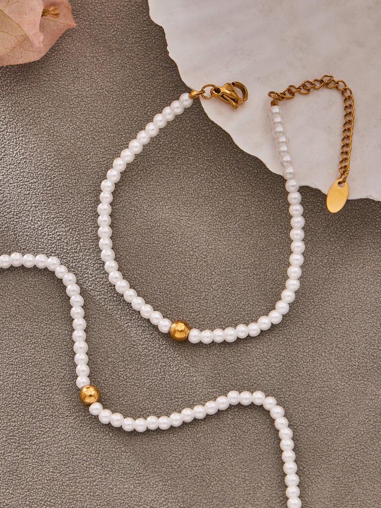 Mili Exquisite Pearl Beaded Necklace & Stainless Steel Bracelet Jewelry Set for Women