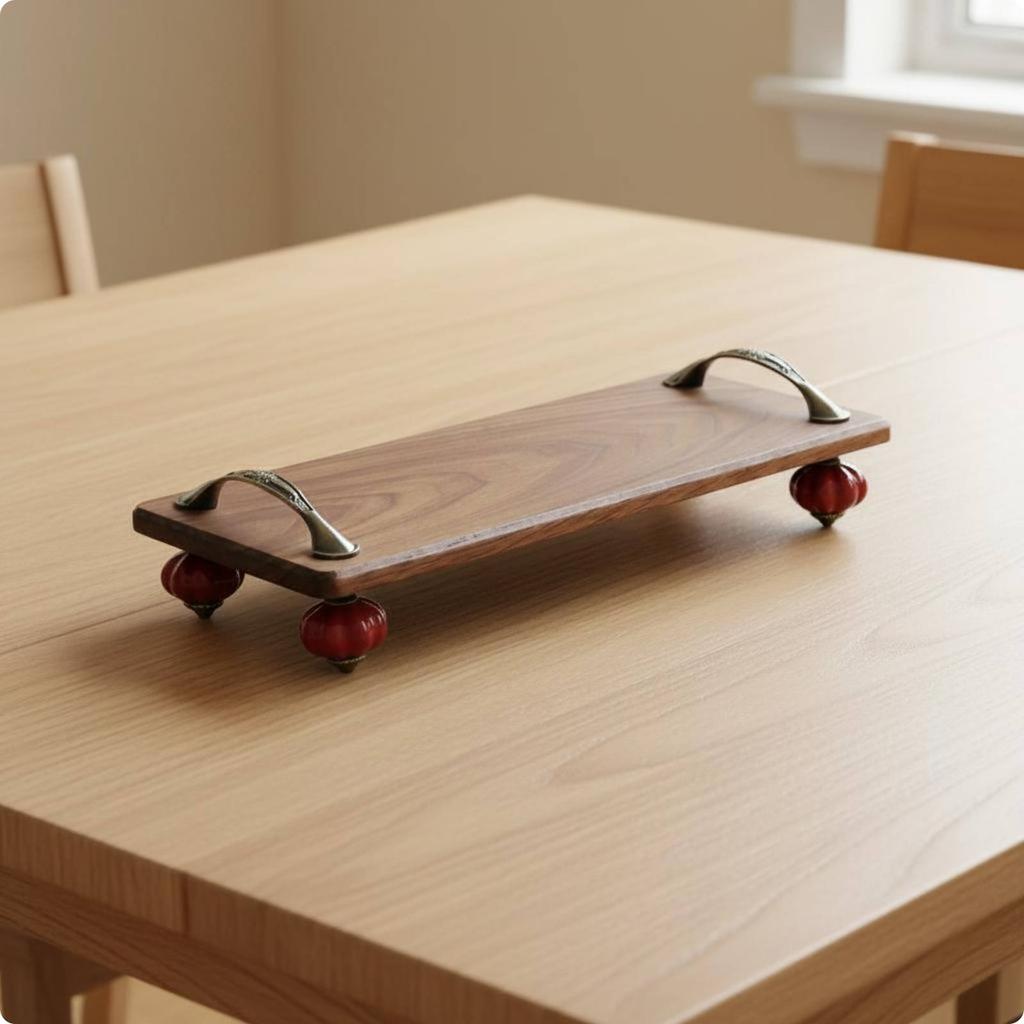 Walnut Wood Tray Decorative Handles Wooden Display Stand Wooden Tiered Stand Stable Design Home Decor Space Saving for Entryway