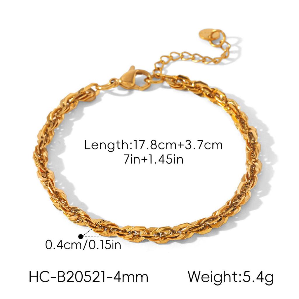 Euro-American Ins style 18k gold stainless steel thick rope bracelet for women, non-fading titanium steel necklace