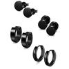 4 Pairs Men Women Stainless Steel Round Dumbbell Ear Stud Huggie Earrings Set