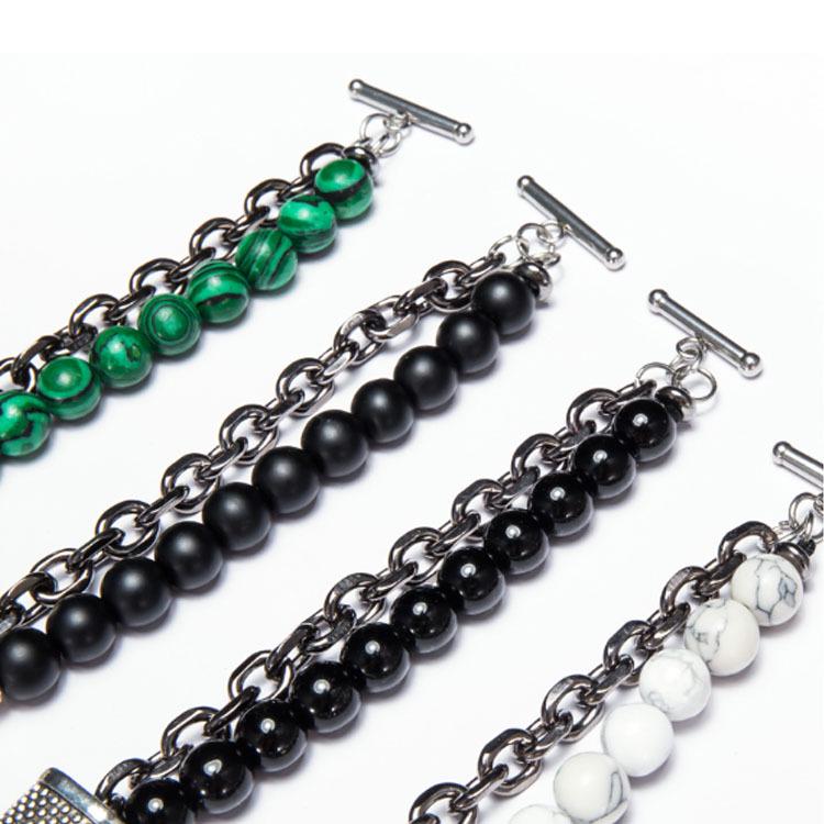 Natural Map Stone & Stainless Steel Men's Beaded Bracelet - Unique Fashion Jewelry