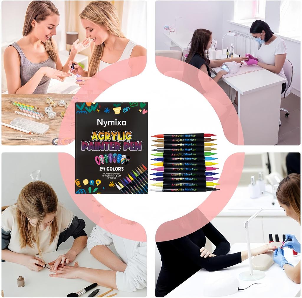 12Pcs/set(24colors) Nail Art Pen Long Lasting DIY Decoration Waterproof Convenient Nail Art Painted Pen Home Use Decororation Nail Art Maincure Tools