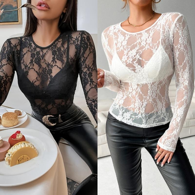Elegant Lace Long Sleeve Round Neck Slim Fit Bra For Women