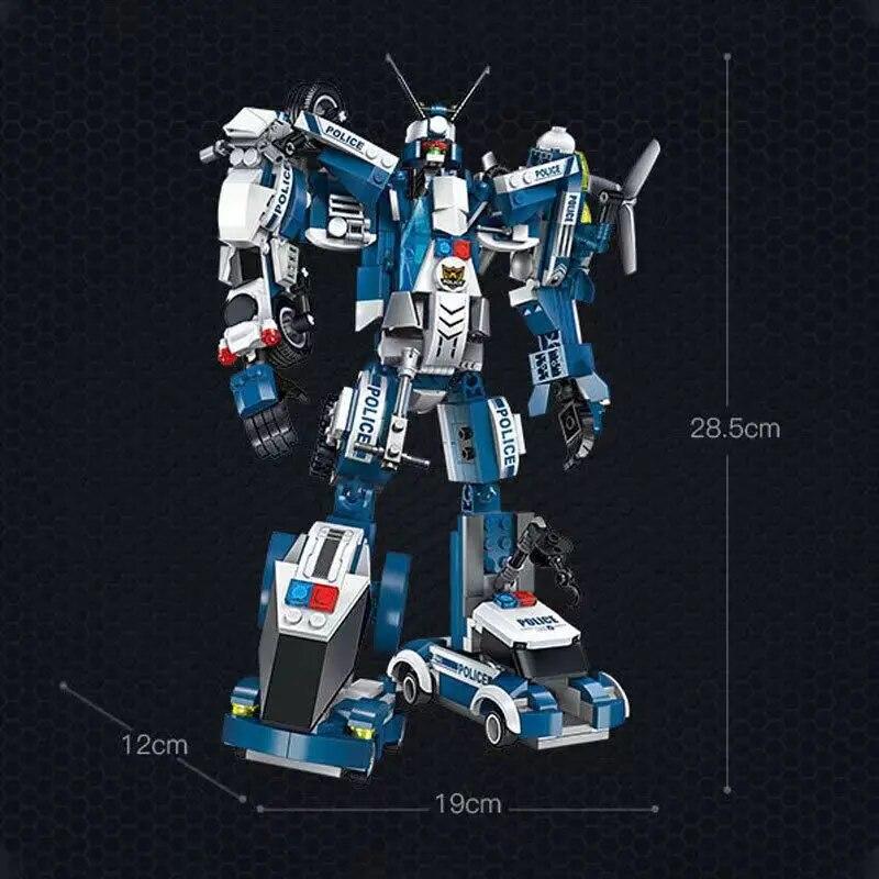 577PCS Transforming Robot Mecha Building Blocks 6 In 1 City Police Vehicle Assembly DIY Toys Bricks Children Christmas Gift No Box