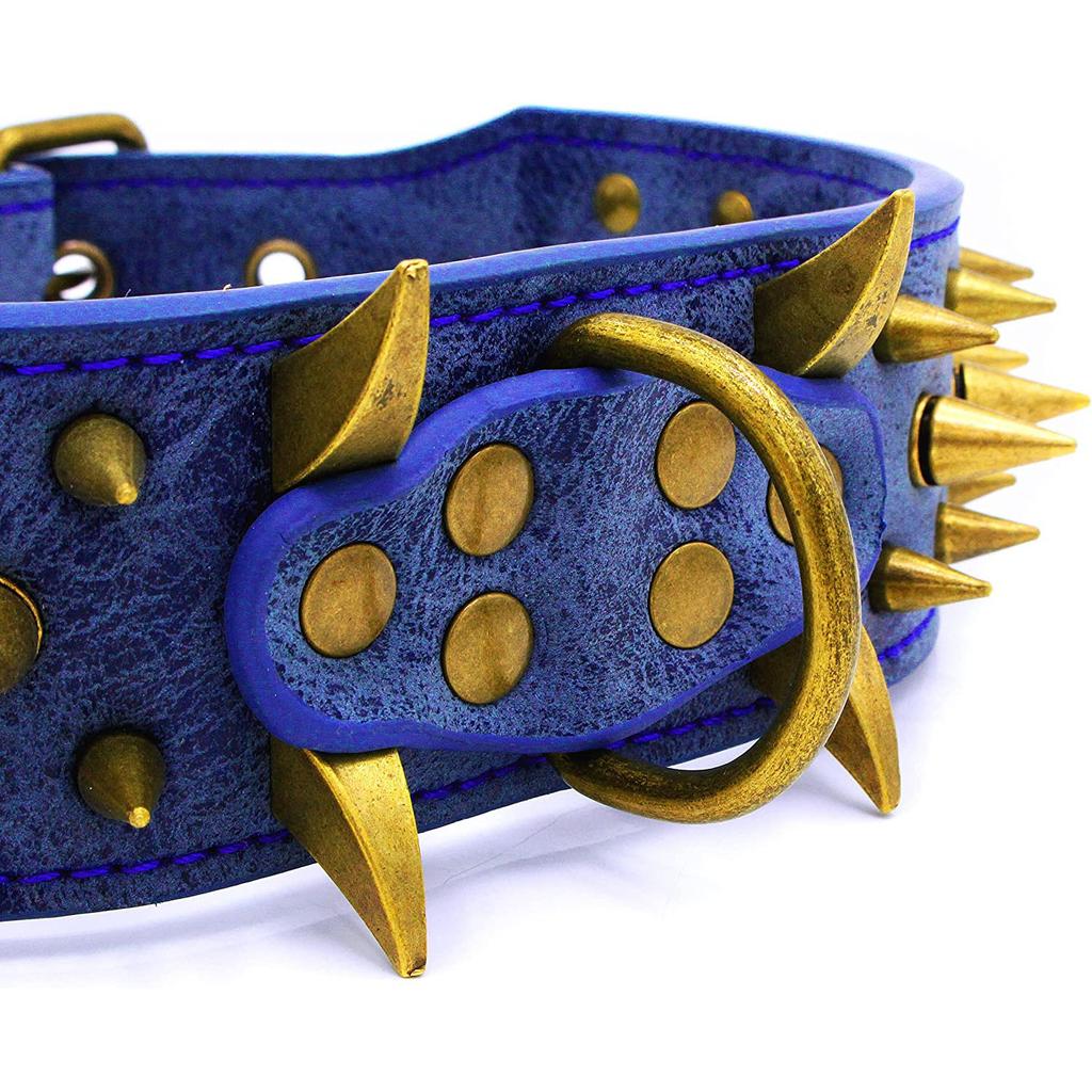 Spiked Studded Dog Collar with Large Sharp Spikes 2 Inch Wide Protect Dog's Neck from Bites Fit Pitbull Doberman German Shepherd