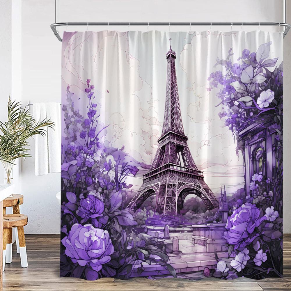 Eiffel Tower Shower Curtain European Paris City View France Architecture Bathroom Decoration Modern Polyester Bathtub Curtain