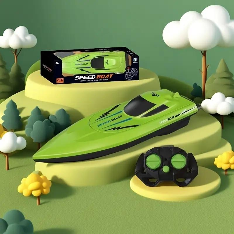 

Детская лодка-игрушка на радиоуправлении, скоростная лодка с двойным пропеллером, модель, работающая от батареек (5x АА Не включены) Подарок на День Рождения Праздничная Игрушка зелёный