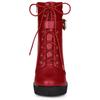 Allegra K Buckle Lace-Up Ankle Boots with Platform Block Heel, Women's, Red, Size 26.0cm