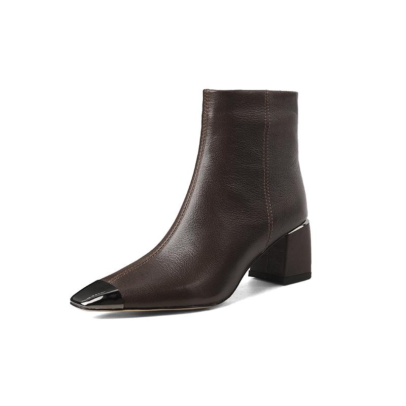 Fashion 2025 NEW Autumn/Winter Women Boots Genuine Leather Women Shoes Square Toe high Heel Casual Short Boots Modern Boots
