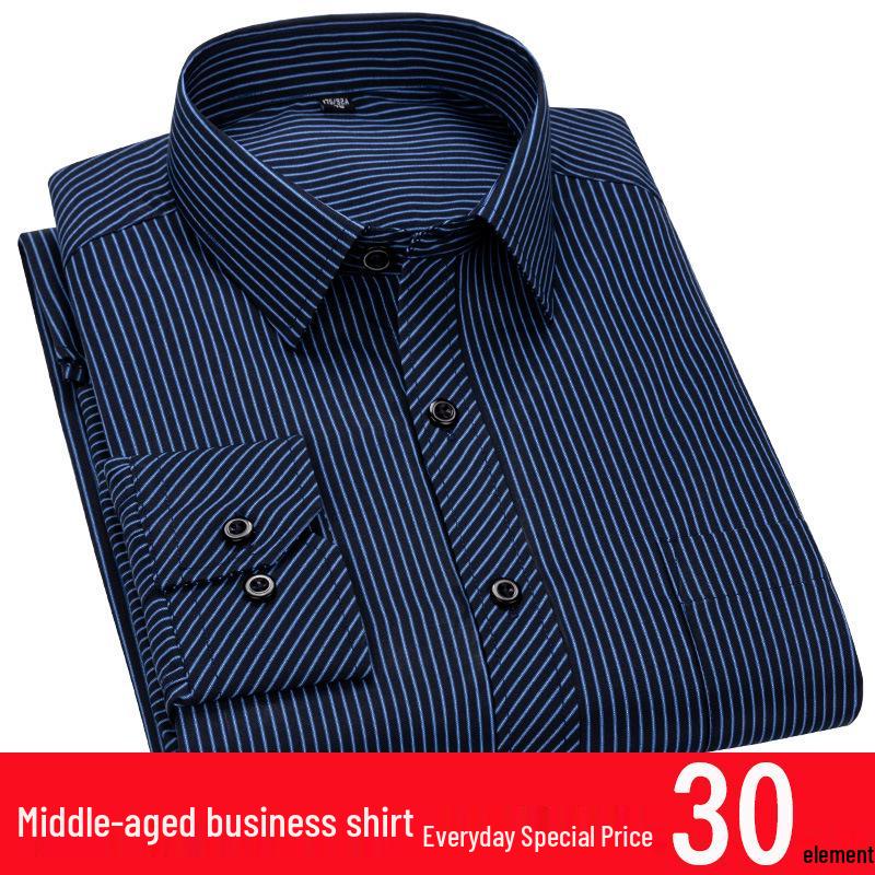 Men's Business Casual Striped Long-Sleeve Shirt - Simple and Fashionable
