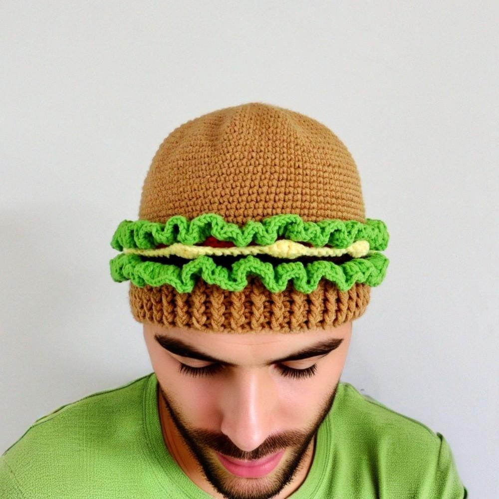 Creative Hamburger Pullover Cap Warm Funny Hamburger Beanie Knitted Hamburger Hat Cycling