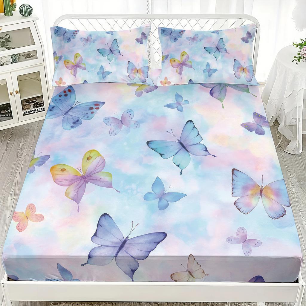 3Pc Dreamy Color Romantic Butterfly Print Coreless Bed Sheet Set Multiple Sizes Soft Comfortable Bed Cover Bedding Machine Washe