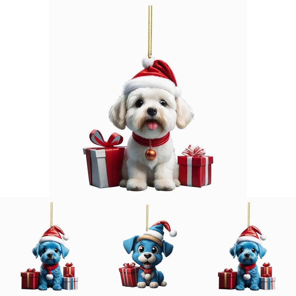 Christmas Dog Car Hanging Ornament Acrylic Cartoon Decor For Auto Interior Enhancement