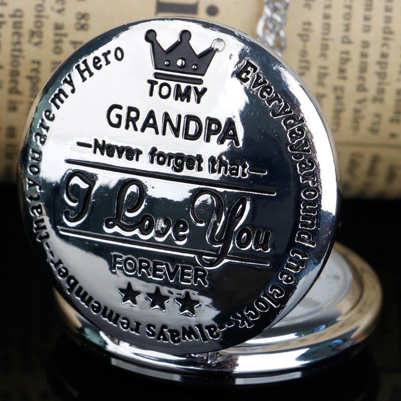 Vintage Silver Men's Pocket Watch with Heartfelt "To Grandpa" Engraving Pendant Necklace Accessories Clock Best Souvenir Gift