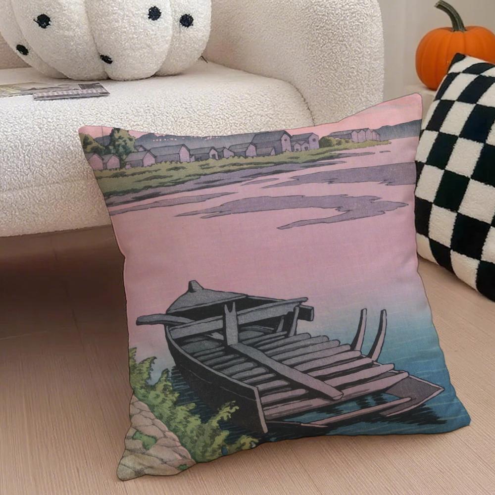 Hasui Kawase Cushion Cover Throw Pillow Cover Hidden Button Durable Polyester Chair Cushion
