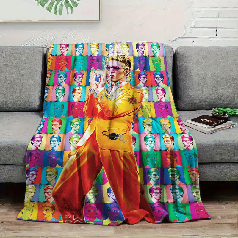 1Pc davidbowie Print Flannel Blanket, High quality Comfortable for All Seasons, Warmth and Comfort, Perfect for Christmas Gifts