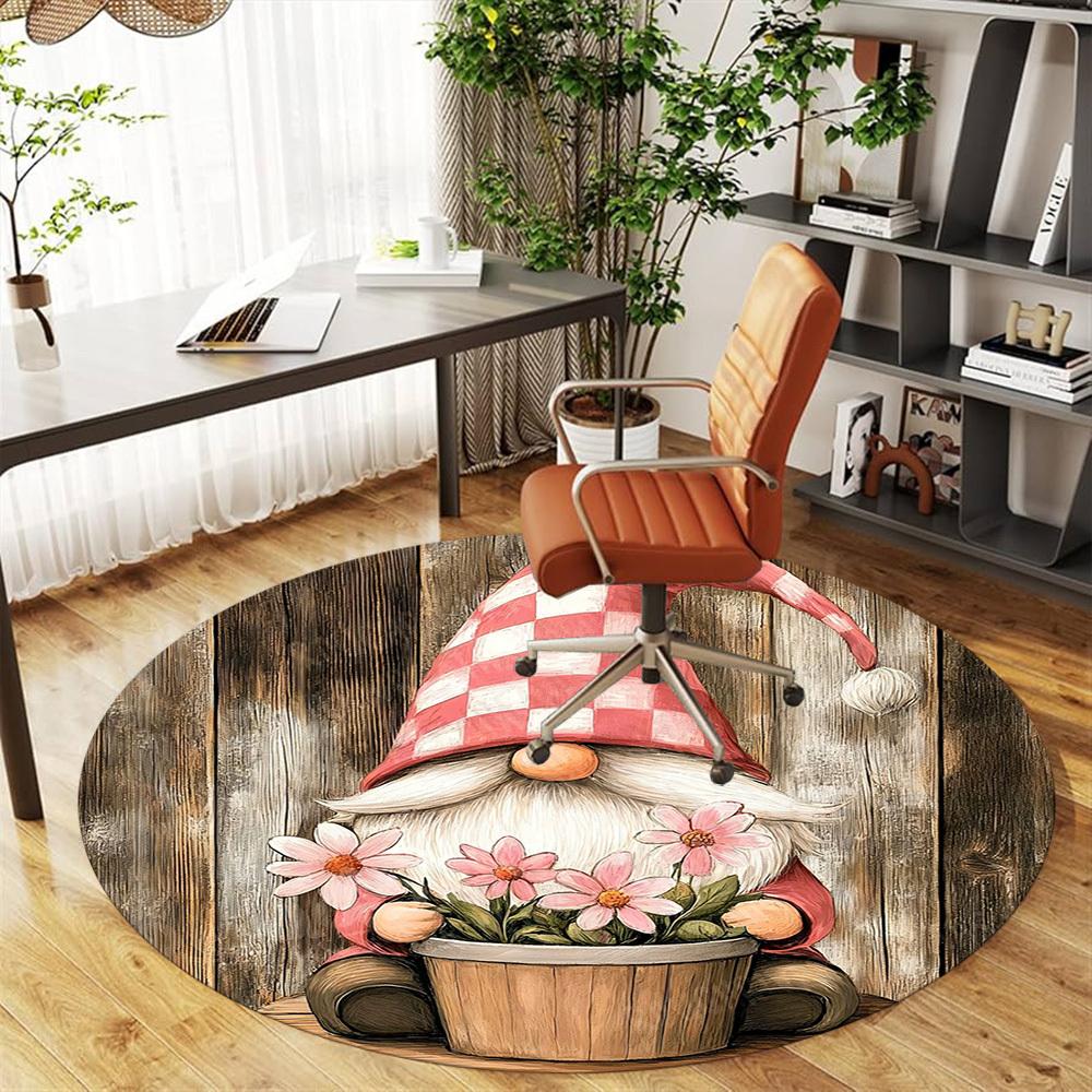 1PC gnome flowers Office Round Area Rug, Under Office Chairs Bedroom Living Room Home Decor, Carpet for Office -1110096