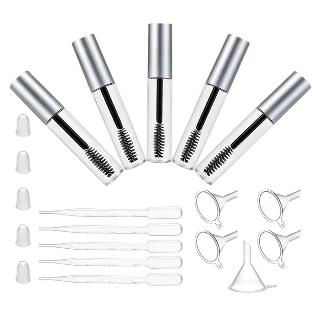 Mascara tube set empty bottles 5 pieces 10ml tubes funnel dropper each included eyelash serum container portioned refill leak-resistant handmade